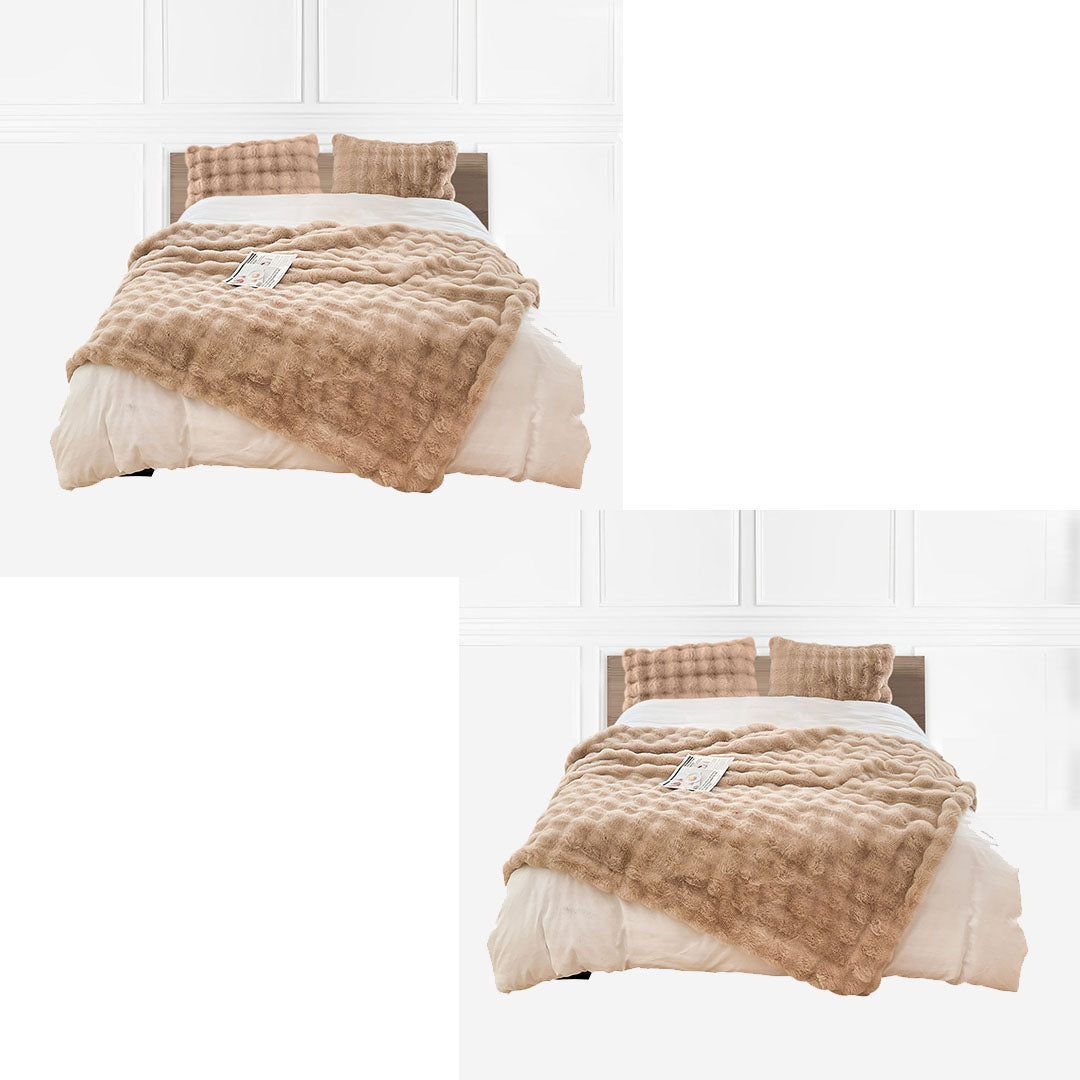 SOGA 2X 200cm Light Camel Fur Fuzzy Super Soft and Cozy Fluffy Throw Blanket