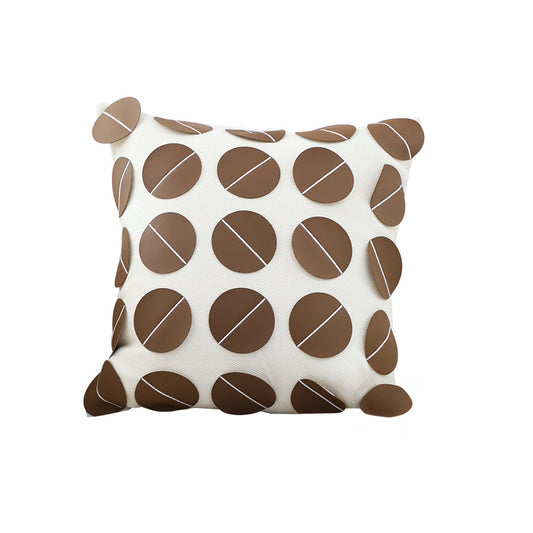 SOGA 45cm Brown Leather Square Pillow with 3D Circle Pattern Decorative Cushion for Living Room