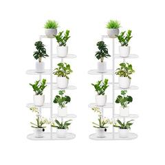 SOGA 2X 7 Tier 8 Pots White Metal Plant Rack Flowerpot Storage Display Stand Holder Home Garden Decor