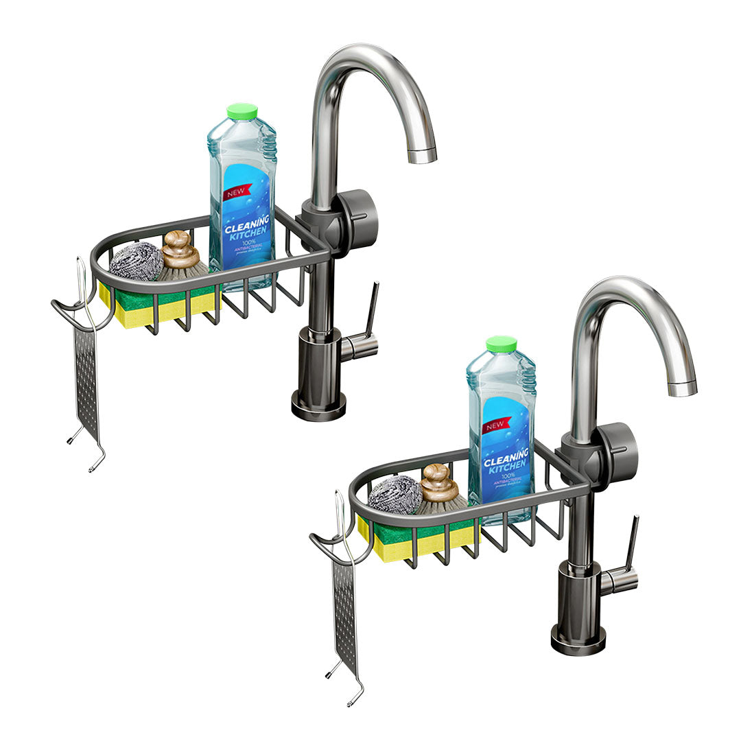 SOGA 2X Dark Grey Single Kitchen Sink Organiser Faucet Soap Sponge Caddy Rack Storage Drainer