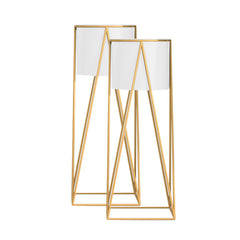 SOGA 2X 70cm Gold Metal Plant Stand with White Flower Pot Holder Corner Shelving Rack Indoor Display