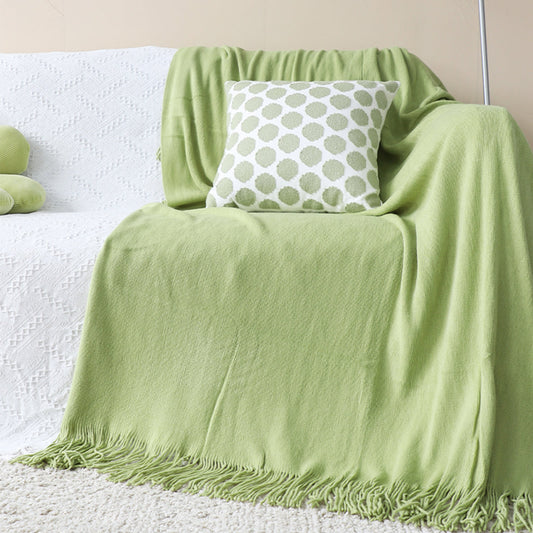 SOGA 2X Green Acrylic Knitted Throw Blanket Solid Fringed Warm Cozy Woven Cover Couch Bed Sofa Home Decor