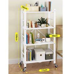 SOGA 4 Tier Steel White Foldable Display Stand Multi-Functional Shelves Storage Organizer with Wheels