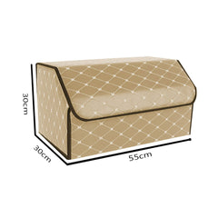 SOGA 4X Leather Car Boot Collapsible Foldable Trunk Cargo Organizer Portable Storage Box Beige/Gold Stitch Large