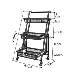 SOGA 3 Tier Steel Black Adjustable Kitchen Cart Multi-Functional Shelves Storage Organizer with Wheels