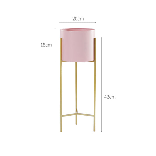 SOGA 2X 2 Layer 42cm Gold Metal Plant Stand with Pink Flower Pot Holder Corner Shelving Rack Indoor Display