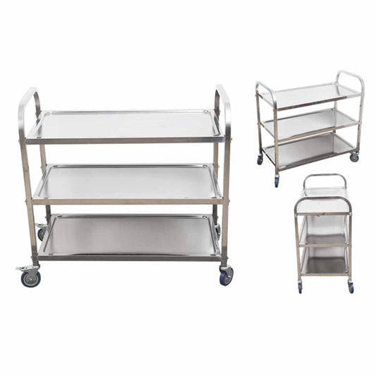 SOGA 3 Tier Stainless Steel Kitchen Dinning Food Cart Trolley Utility Round 86x54x94cm Large