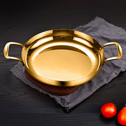 SOGA 32cm Flat Base Seafood Dry Pot in Elegant Gold Color with Durable for Kitchen Essential