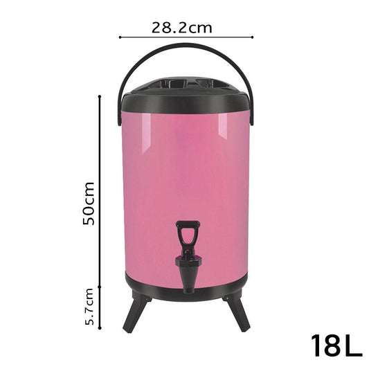 SOGA 2X 18L Stainless Steel Insulated Milk Tea Barrel Hot and Cold Beverage Dispenser Container with Faucet Pink