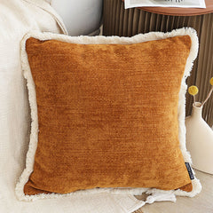 SOGA 45cm Home Aesthetic Chenille Texture Tassel Square Sunset Orange Throw Pillow