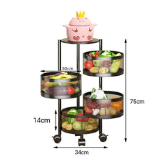 SOGA 4 Tier Steel Round Rotating Kitchen Cart Multi-Functional Shelves Storage Organizer with Wheels