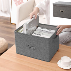 SOGA Grey Large Foldable Canvas Storage Box Cube Clothes Basket Organiser Home Decorative Box