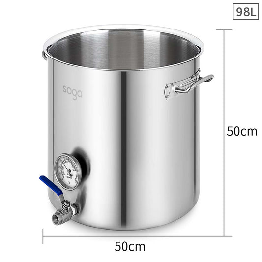 SOGA Stainless Steel No Lid Brewery Pot 98L With Beer Valve 50*50cm