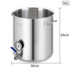 SOGA Stainless Steel No Lid Brewery Pot 98L With Beer Valve 50*50cm