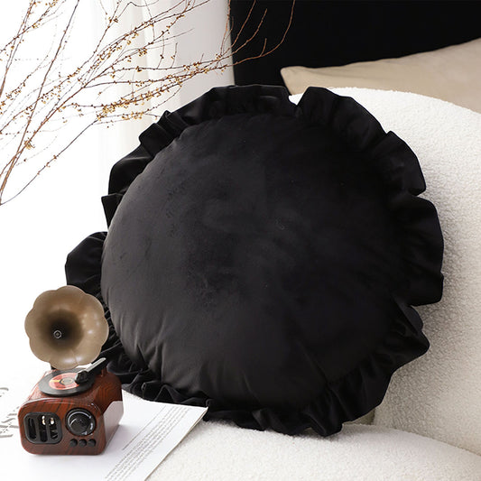 SOGA 45cm Butterfly Black Vintage Lotus Leaf Edge Round Throw Pillow