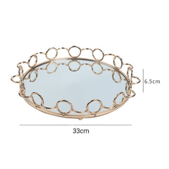 SOGA 33cm Bronze-Colored Round Mirror Glass Metal Tray Vanity Makeup Perfume Jewelry Organiser with Handles