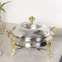 SOGA 4X Stainless Steel Gold Accents Round Buffet Chafing Dish Cater Food Warmer Chafer with Glass Top Lid