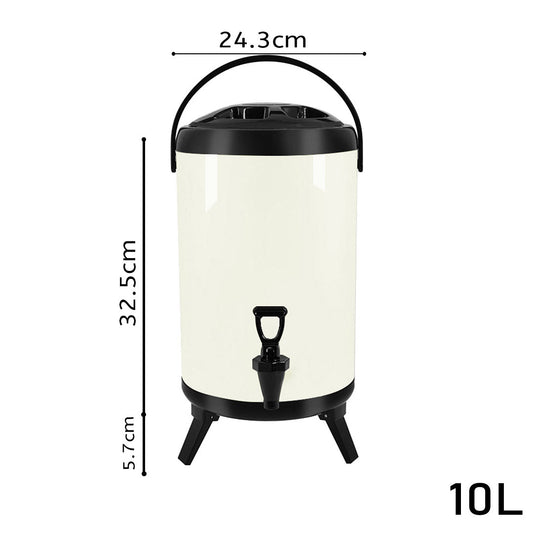 SOGA 8X 10L Stainless Steel Insulated Milk Tea Barrel Hot and Cold Beverage Dispenser Container with Faucet White