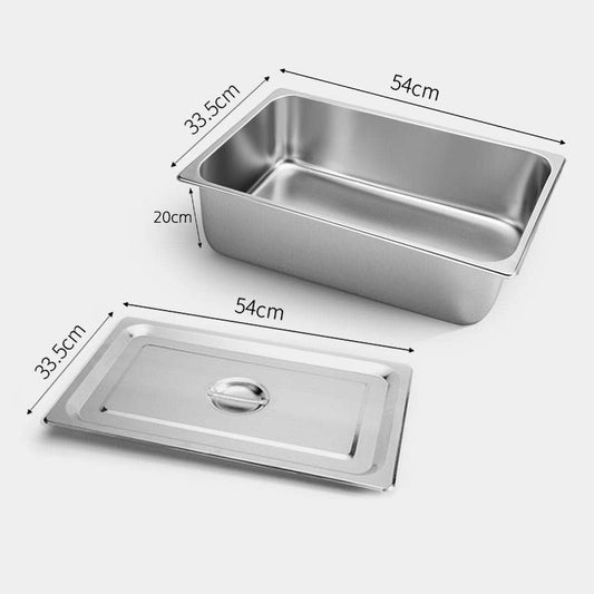 SOGA 2X Gastronorm GN Pan Full Size 1/1 GN Pan 20cm Deep Stainless Steel Tray With Lid