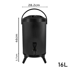 SOGA 4X 16L Stainless Steel Insulated Milk Tea Barrel Hot and Cold Beverage Dispenser Container with Faucet Black