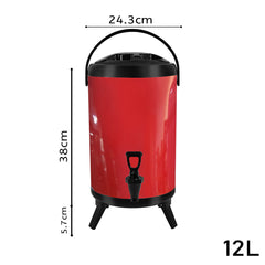 SOGA 4X 12L Stainless Steel Insulated Milk Tea Barrel Hot and Cold Beverage Dispenser Container with Faucet Red