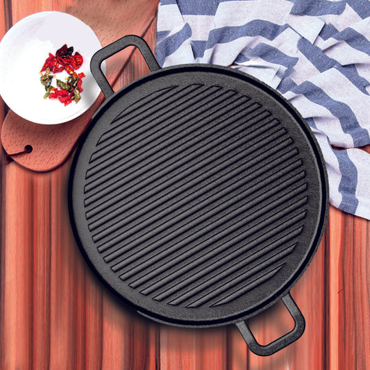 SOGA 28cm Ribbed Cast Iron Frying Pan Skillet Coating Steak Sizzle Platter