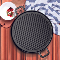 SOGA 28cm Ribbed Cast Iron Frying Pan Skillet Coating Steak Sizzle Platter