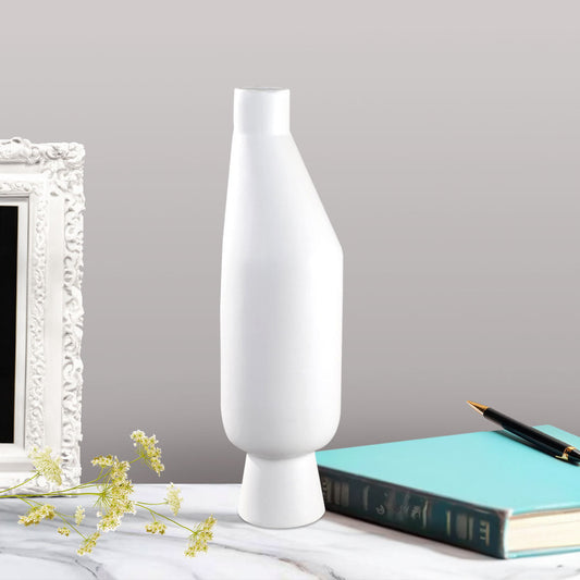 SOGA 2X 14x52cm Ornament White Minimalist Vases with Narrow Neck Rounded Body for Modern Home Decor