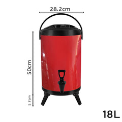 SOGA 8X 18L Stainless Steel Insulated Milk Tea Barrel Hot and Cold Beverage Dispenser Container with Faucet Red