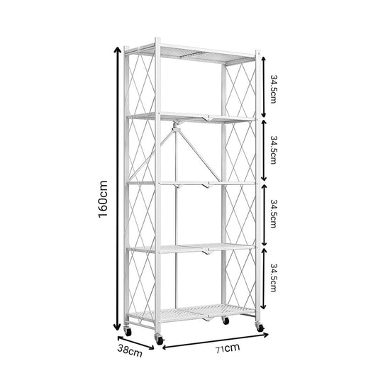 SOGA 2X 5 Tier Steel White Foldable Kitchen Cart Multi-Functional Shelves Storage Organizer with Wheels