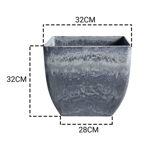 SOGA 32cm Weathered Grey Square Resin Plant Flower Pot in Cement Pattern Planter Cachepot for Indoor Home Office