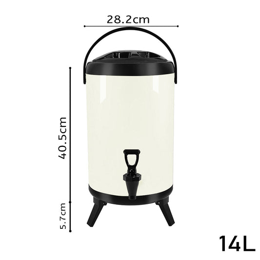 SOGA 8X 14L Stainless Steel Insulated Milk Tea Barrel Hot and Cold Beverage Dispenser Container with Faucet White