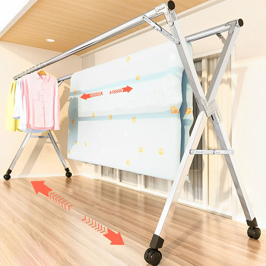 SOGA 2X 2.0m Portable Standing Clothes Drying Rack Foldable Space-Saving Laundry Holder with Wheels