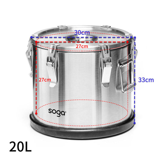 SOGA 20L 304 Stainless Steel Insulated Food Carrier Warmer Container with Anti Slip Rubber Bottom