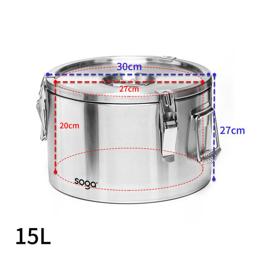 SOGA 15L 304 Stainless Steel Insulated Food Carrier Warmer Container