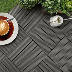 SOGA 11 pcs Grey DIY Wooden Composite Decking Tiles Garden Outdoor Backyard Flooring Home Decor