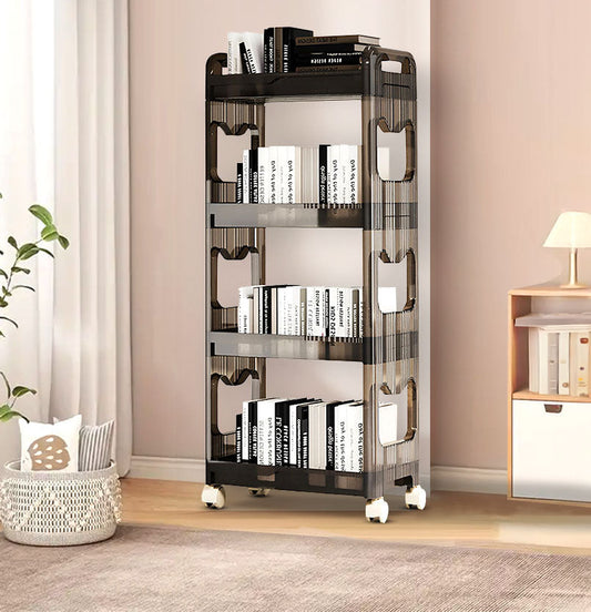 SOGA 2X 38x24cm Black 4 Tier Bookshelf & Cosmetic Storage Organizer Trolley Rack