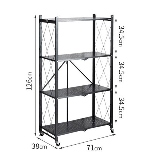 SOGA 4 Tier Steel Black Foldable Kitchen Cart Multi-Functional Shelves Storage Organizer with Wheels