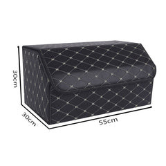 SOGA 4X Leather Car Boot Collapsible Foldable Trunk Cargo Organizer Portable Storage Box Black/Gold Stitch Large