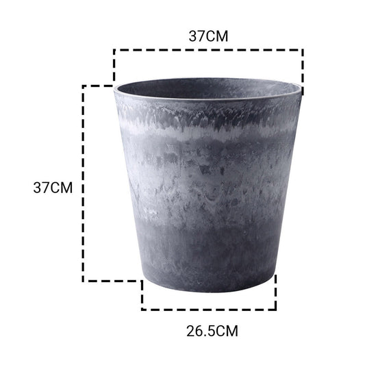 SOGA 37cm Weathered Grey Round Resin Plant Flower Pot in Cement Pattern Planter Cachepot for Indoor Home Office