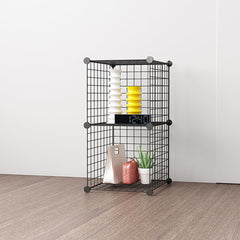 SOGA Black Portable 2 Tier Cube Storage Organiser Foldable DIY Modular Grid Space Saving Shelf