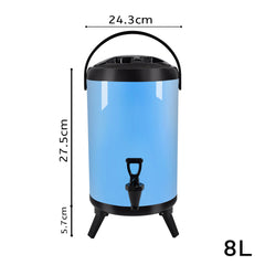 SOGA 8L Stainless Steel Insulated Milk Tea Barrel Hot and Cold Beverage Dispenser Container with Faucet Blue