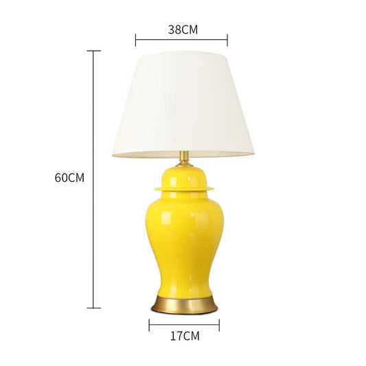 SOGA 2X Oval Ceramic Table Lamp with Gold Metal Base Desk Lamp Yellow