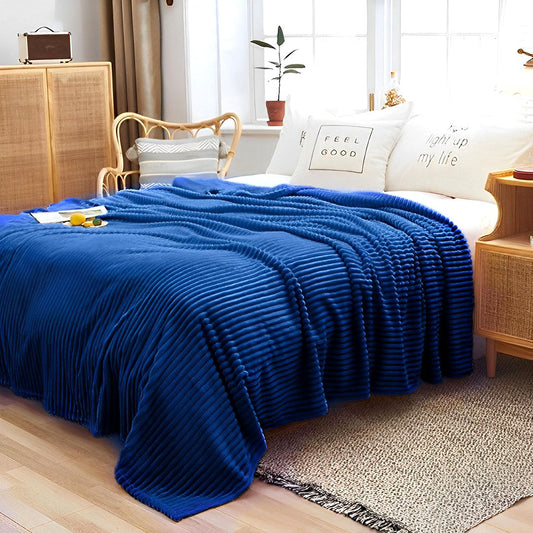 SOGA 2X Blue Throw Blanket Warm Cozy Striped Pattern Thin Flannel Coverlet Fleece Bed Sofa Comforter