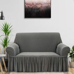 SOGA 2-Seater Grey Sofa Cover with Ruffled Skirt Couch Protector High Stretch Lounge Slipcover Home Decor