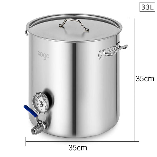 SOGA Stainless Steel Brewery Pot 33L With Beer Valve 35*35cm