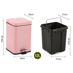 SOGA 2X Foot Pedal Stainless Steel Rubbish Recycling Garbage Waste Trash Bin Square 12L Pink