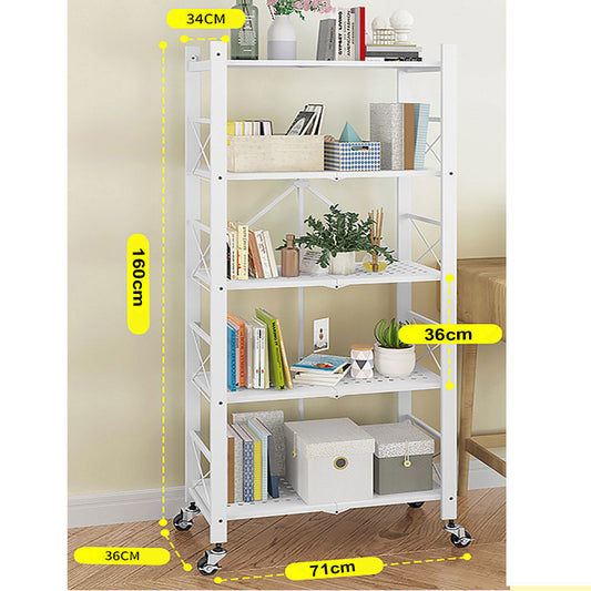 SOGA 2X 5 Tier Steel White Foldable Display Stand Multi-Functional Shelves Storage Organizer with Wheels