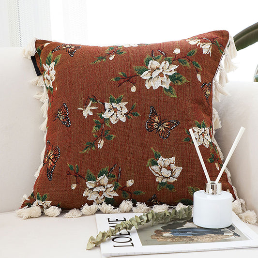 SOGA 2X 45cm French Vintage Butterfly and Flower Tassel with Caramel Color Throw Pillow