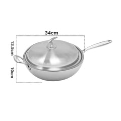 SOGA 2X 18/10 Stainless Steel Fry Pan 34cm Frying Pan Top Grade Textured Non Stick Interior Skillet with Helper Handle and Lid